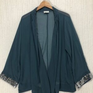 Soft Surroundings Sequin Kimono Topper Open Front Teal‎ Blue Cover Up